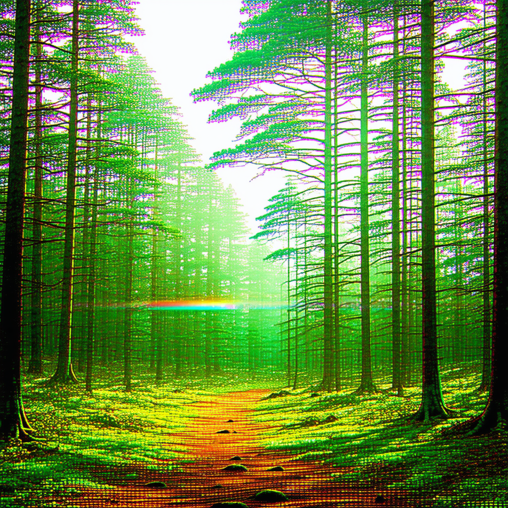 Nature Graphic Design: Rainbow over forest clearing