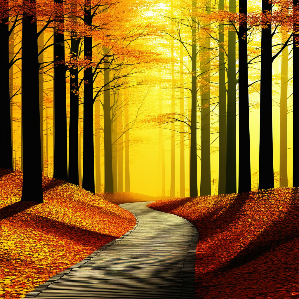 Nature Minimalist Design: Path Through Autumn Woodland With Beautiful Forest