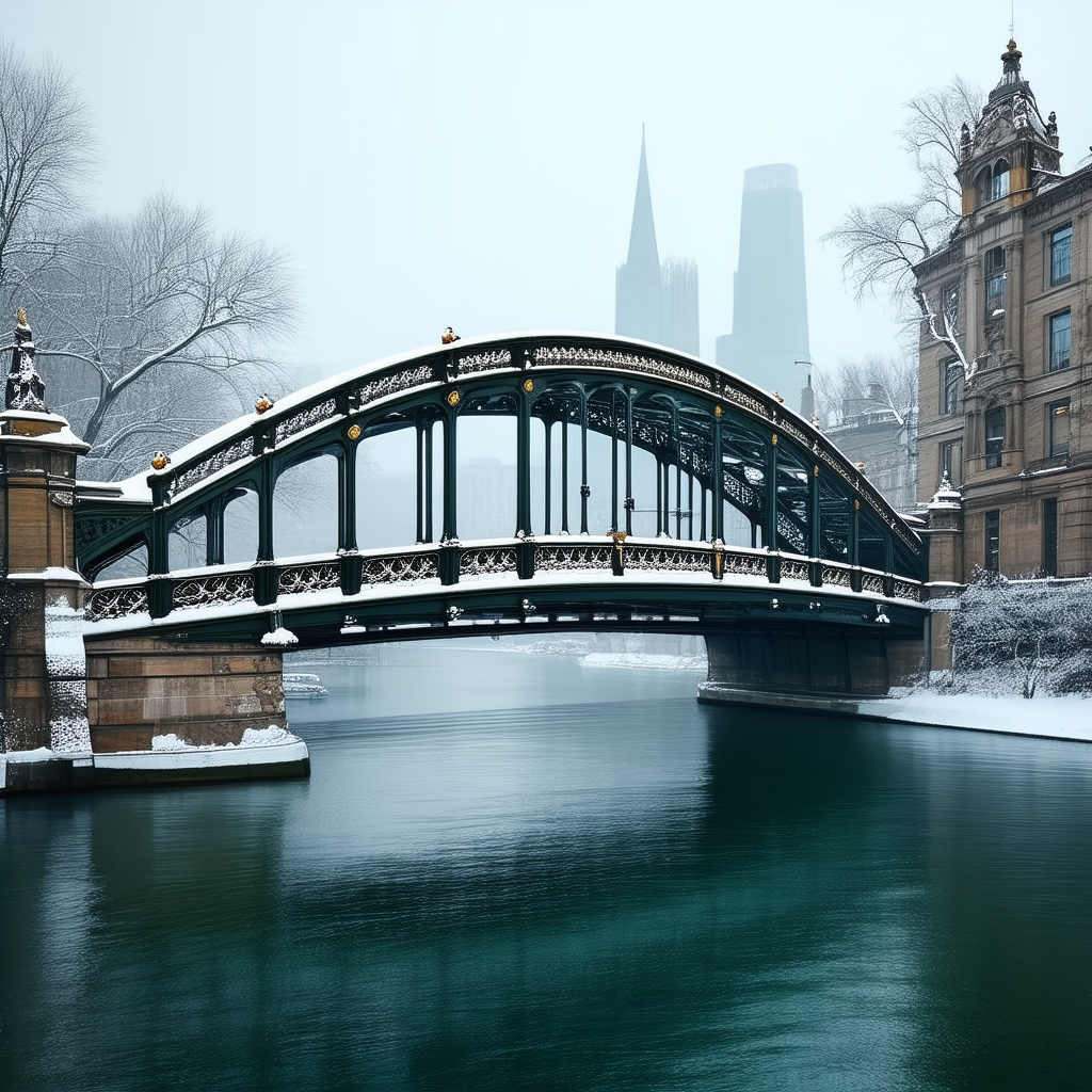 Urban Architectural Photography: Iconic Bridge With Snow Covering With Large Bridge