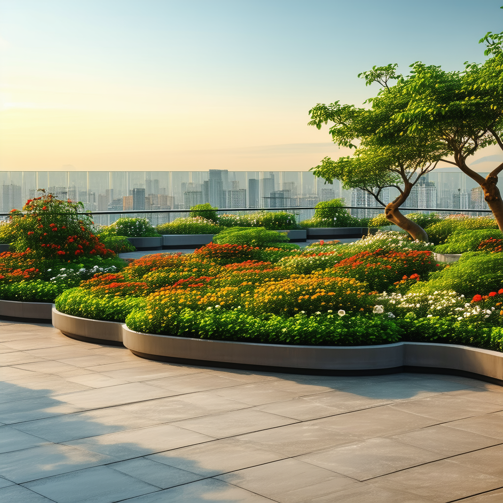Urban Landscape Photography: Rooftop Garden With Sightseeing With Large, Well-maintained