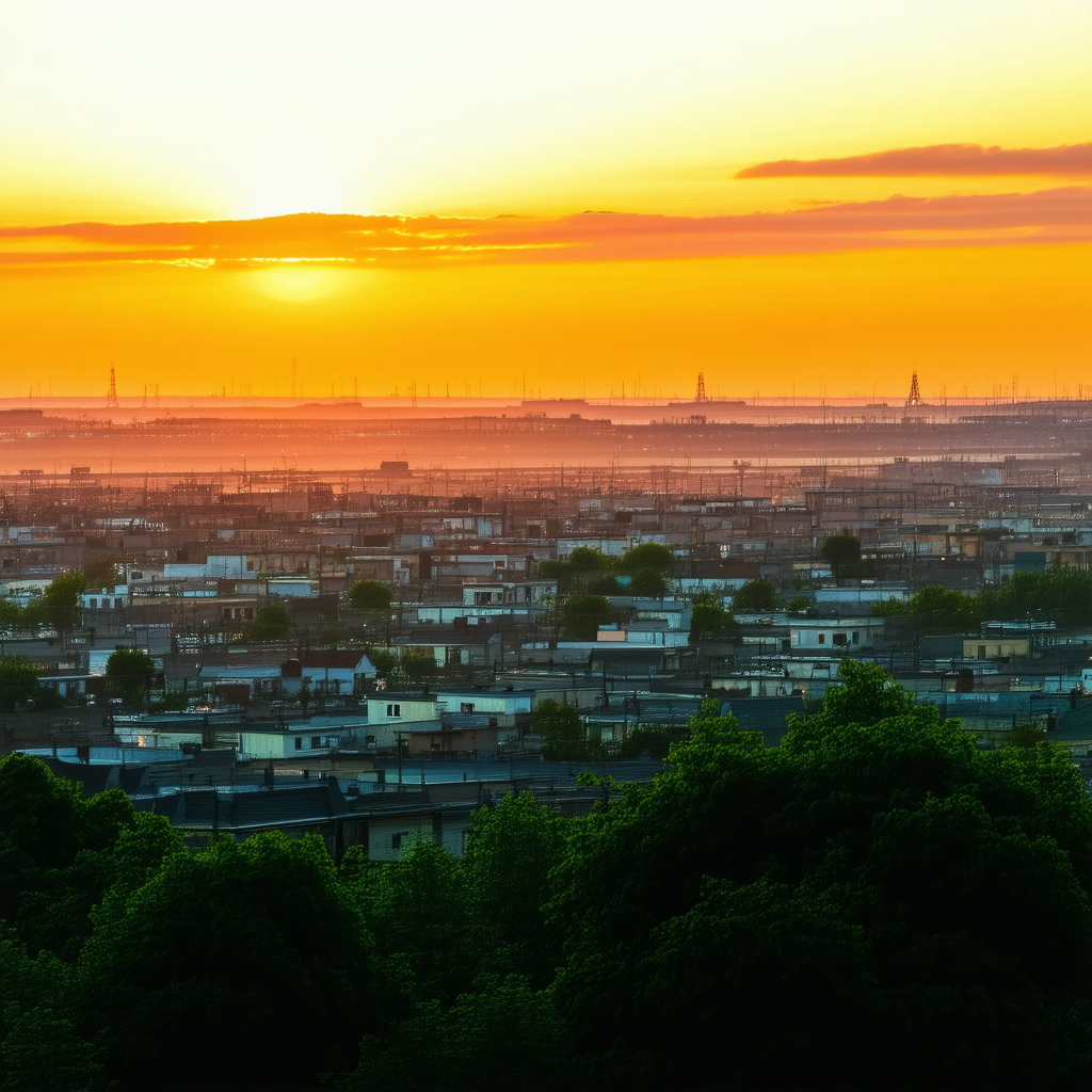 Urban Blender Artwork: Cityscape Of Small Town During Sunrise With Captures Beautiful