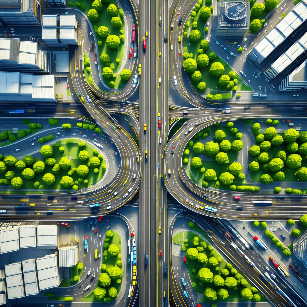 Urban Low Poly: Aerial view of transportation hub