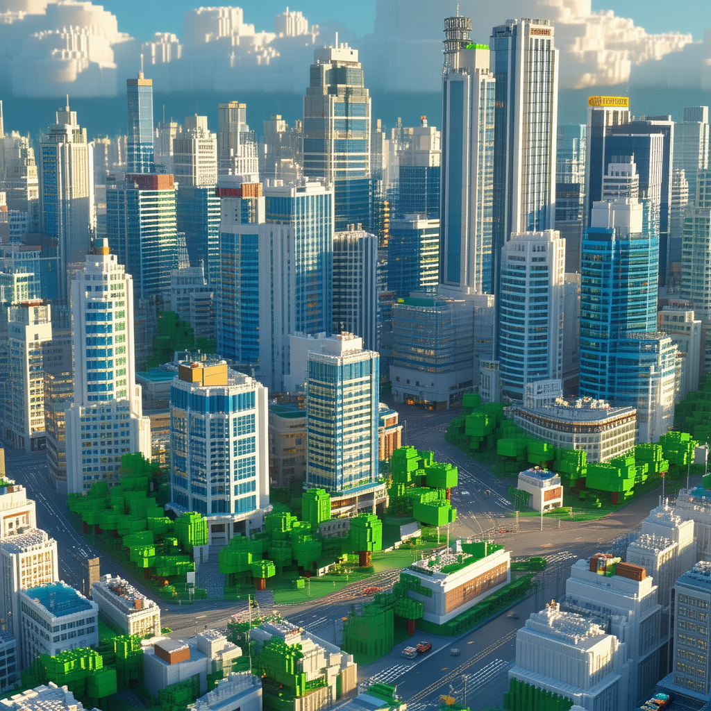 Urban Voxel Art: Aerial view of (city:1.22) blocks