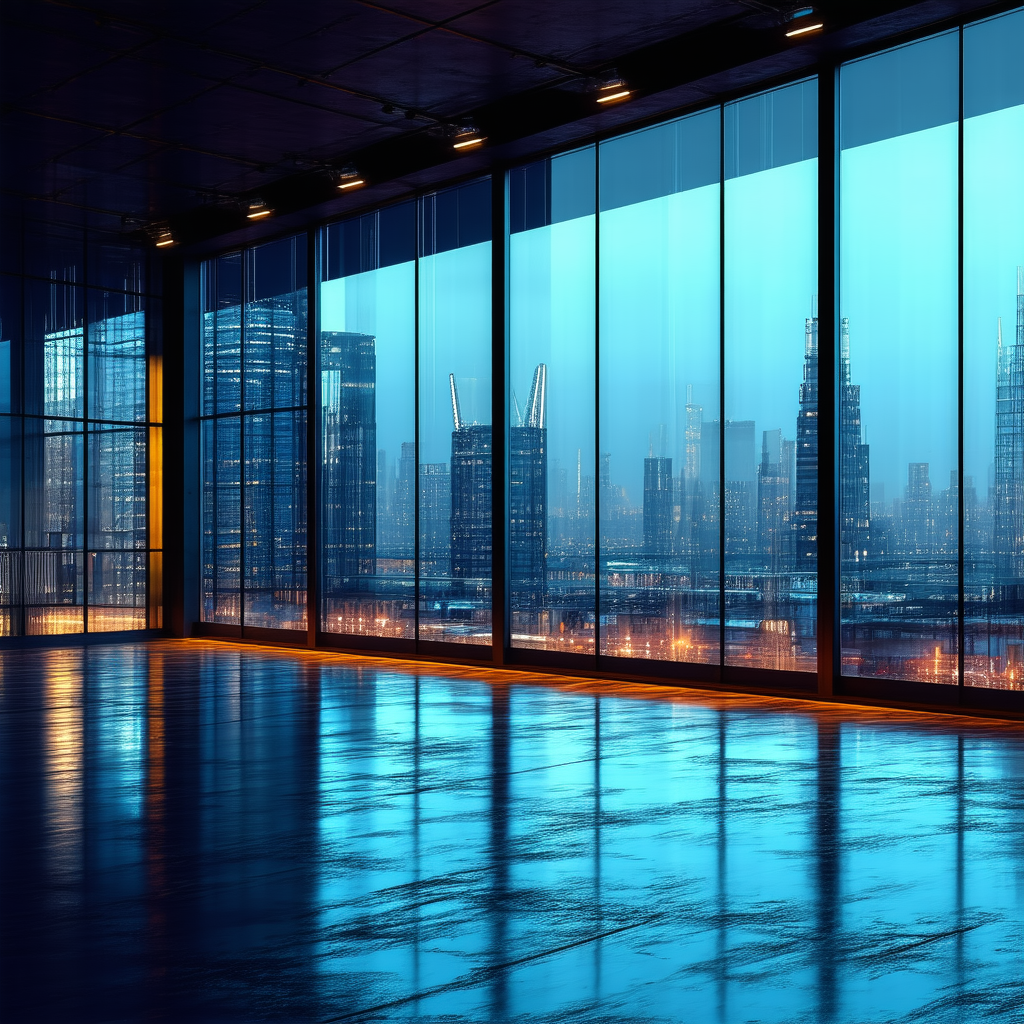 Urban Concept Art: Urban Loft With Reflective Glass With Large Glass
