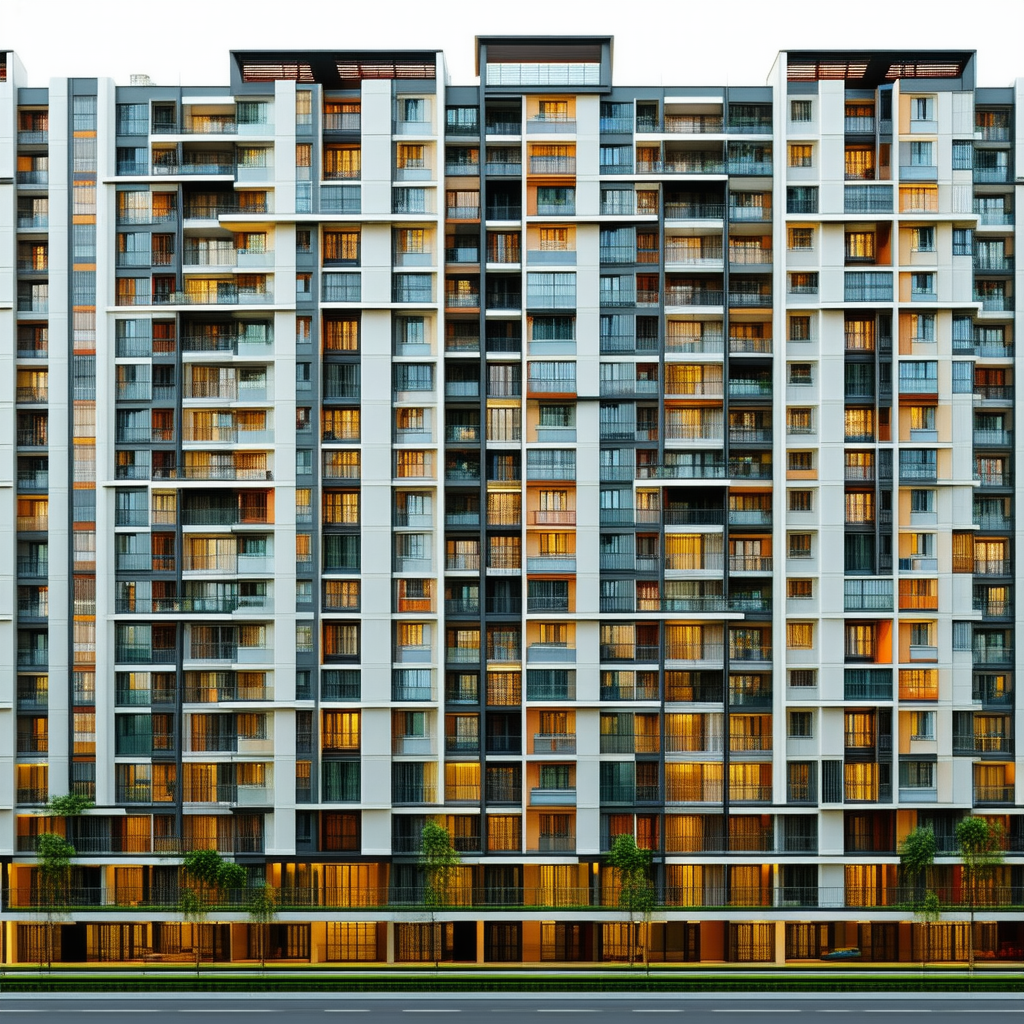 Urban Concept Art: (modern:1.3) Apartment Complex With Artistic Facade With Large Building