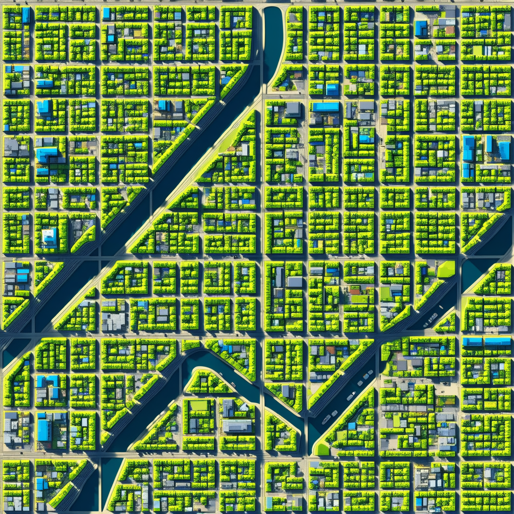 Urban Digital Illustration: Aerial view of city blocks