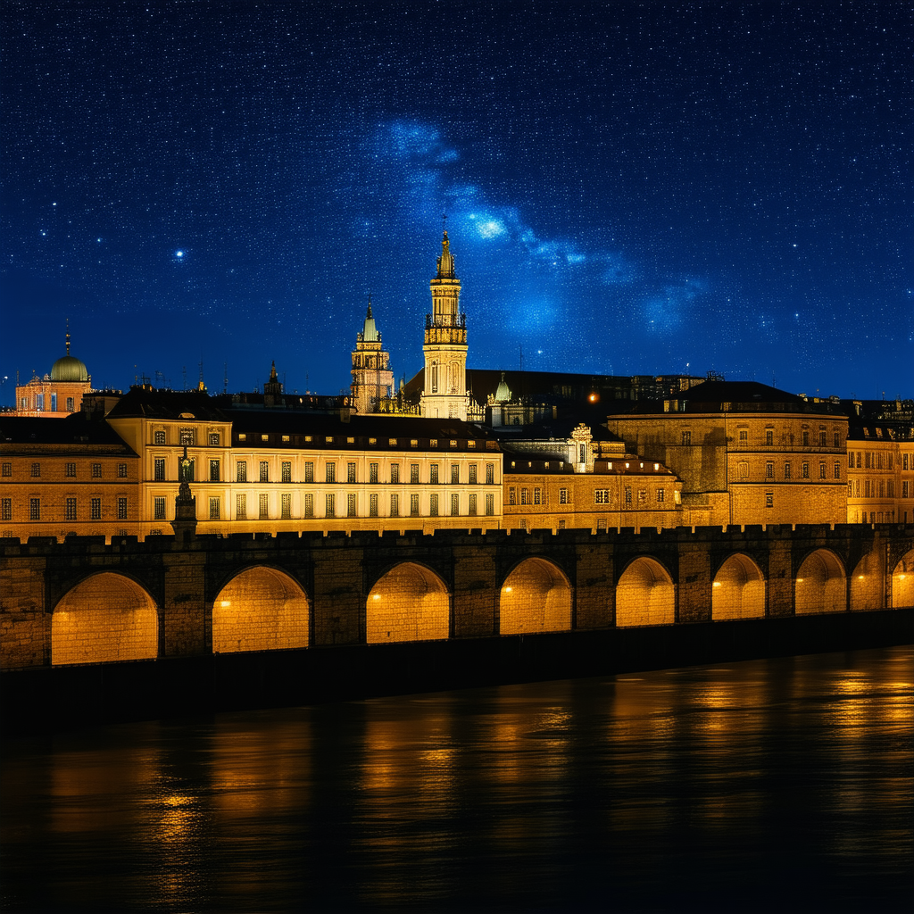 Urban Unreal Engine: Cityscape Of Historic City Center During Night With Beautiful Cityscape