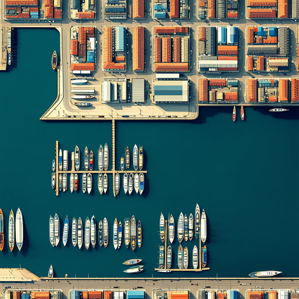Urban Flat Design: Aerial view of harbor district