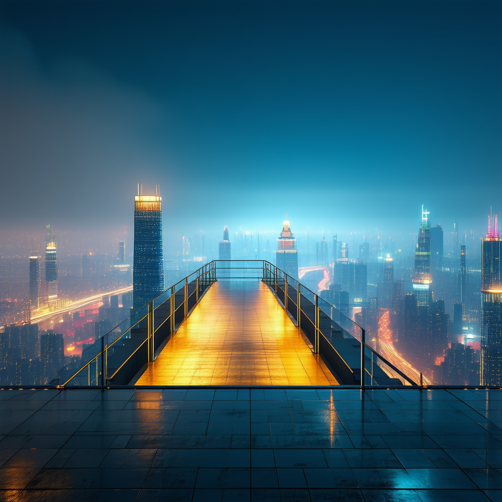 Urban Abstract Design: Observation Deck With City Lights With Nighttime View