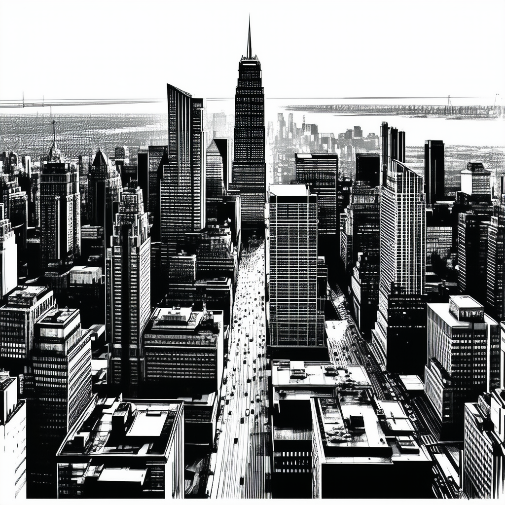 Urban Vector Art: Cityscape of modern metropolis during sunset