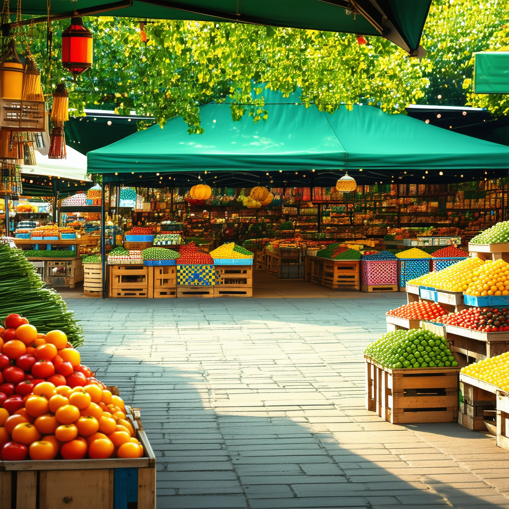 Urban Geometric Design: Outdoor Market With Relaxing With Large Market