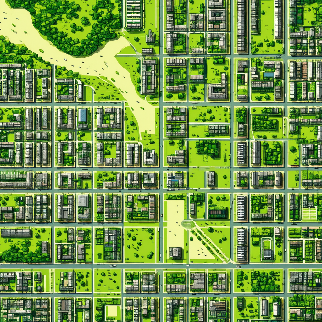 Urban Infographic Style: Aerial view of urban renewal area