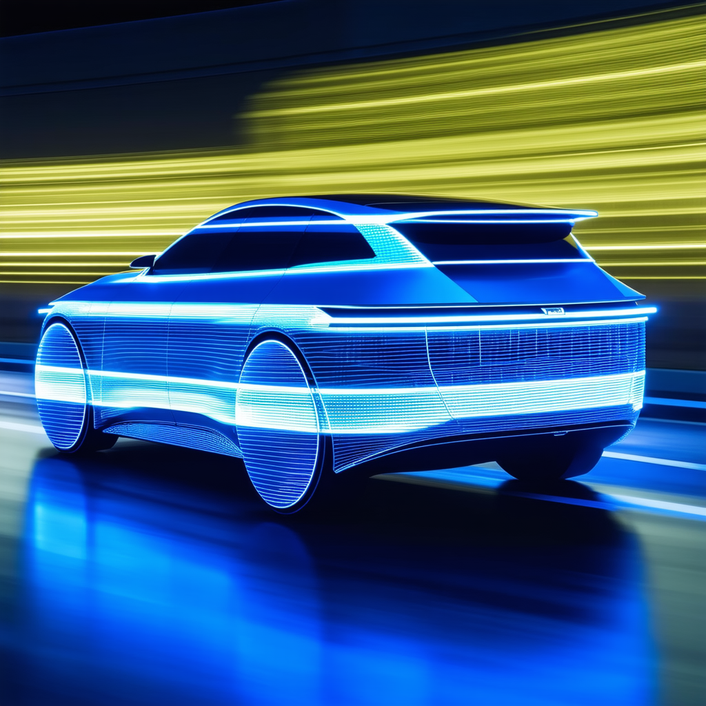 Tech Long Exposure Photography: Innovative Electric Vehicle Design With Blue Driving