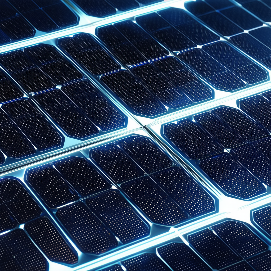 Tech Macro Photography: Solar Panel With Holographic Projection With Large, Blue