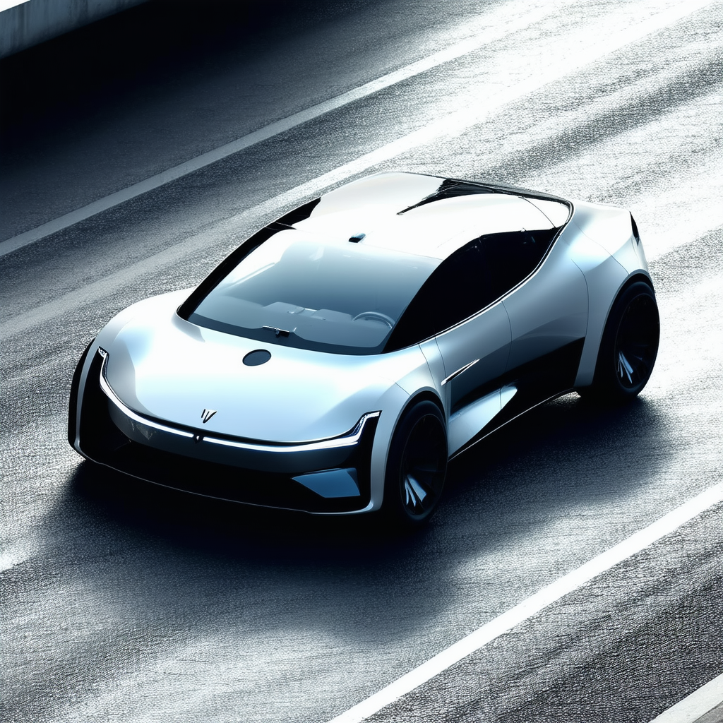 Tech Drone Photography: Innovative Electric Vehicle (design:1.47) With Sleek Silver