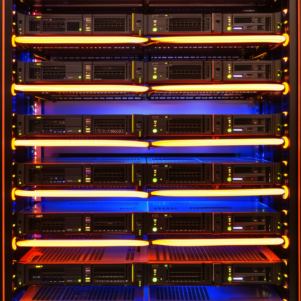Tech Stock Photography: Server rack with neon accents