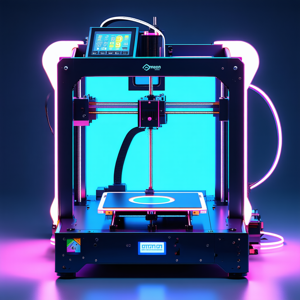 Tech Matte Painting: 3d Printer With Neon Accents With Large, Blue,