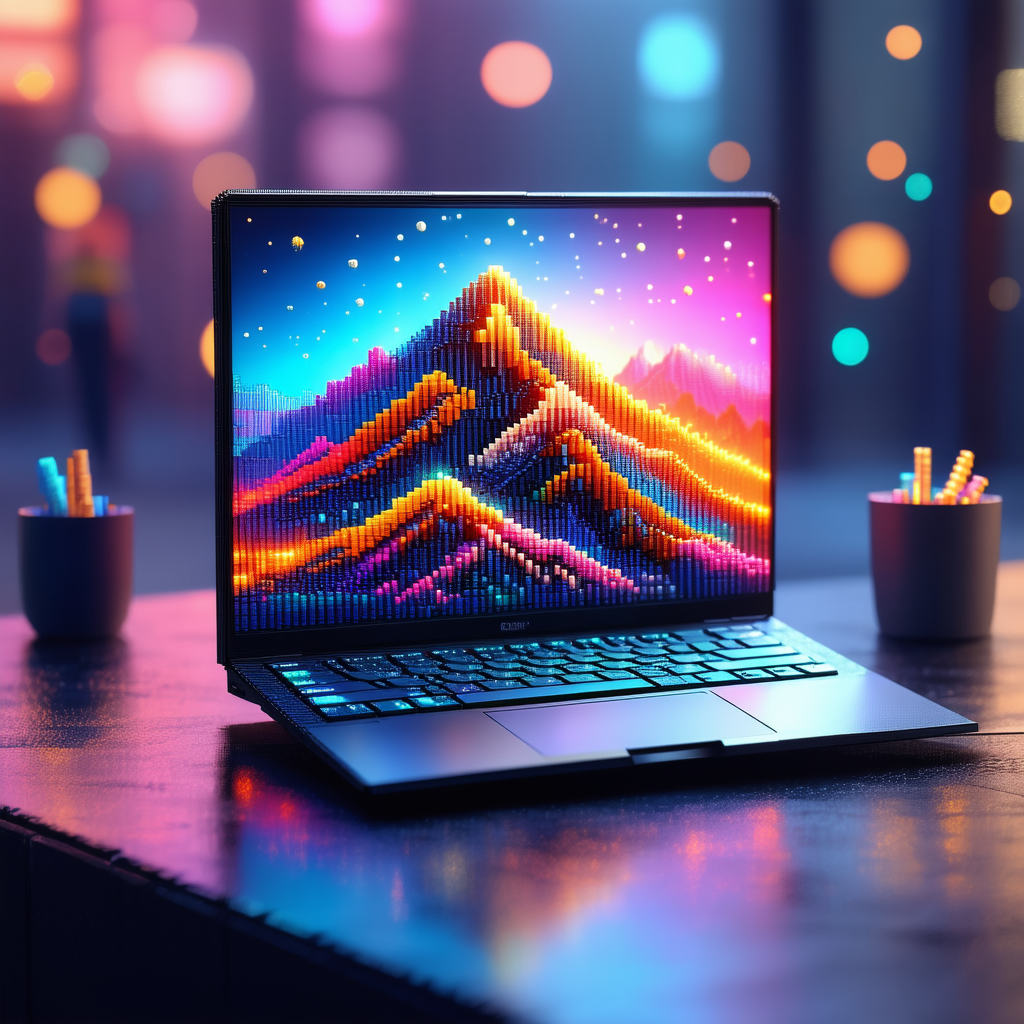 Tech Voxel Art: Laptop With Streaming Content With Laptop Computer