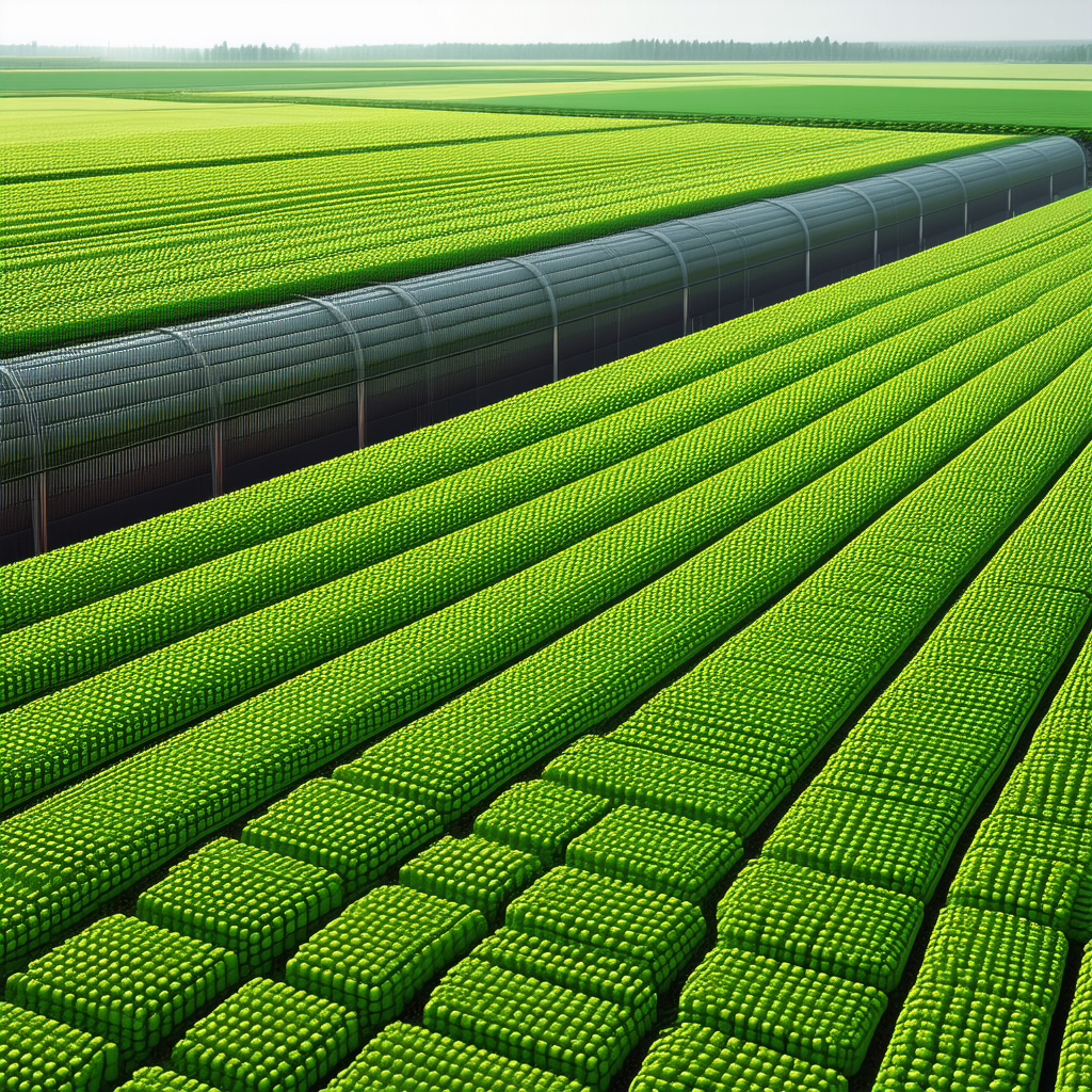 Tech Voxel Art: Agricultural Technology In Manufacturing Facility With Large, Lush