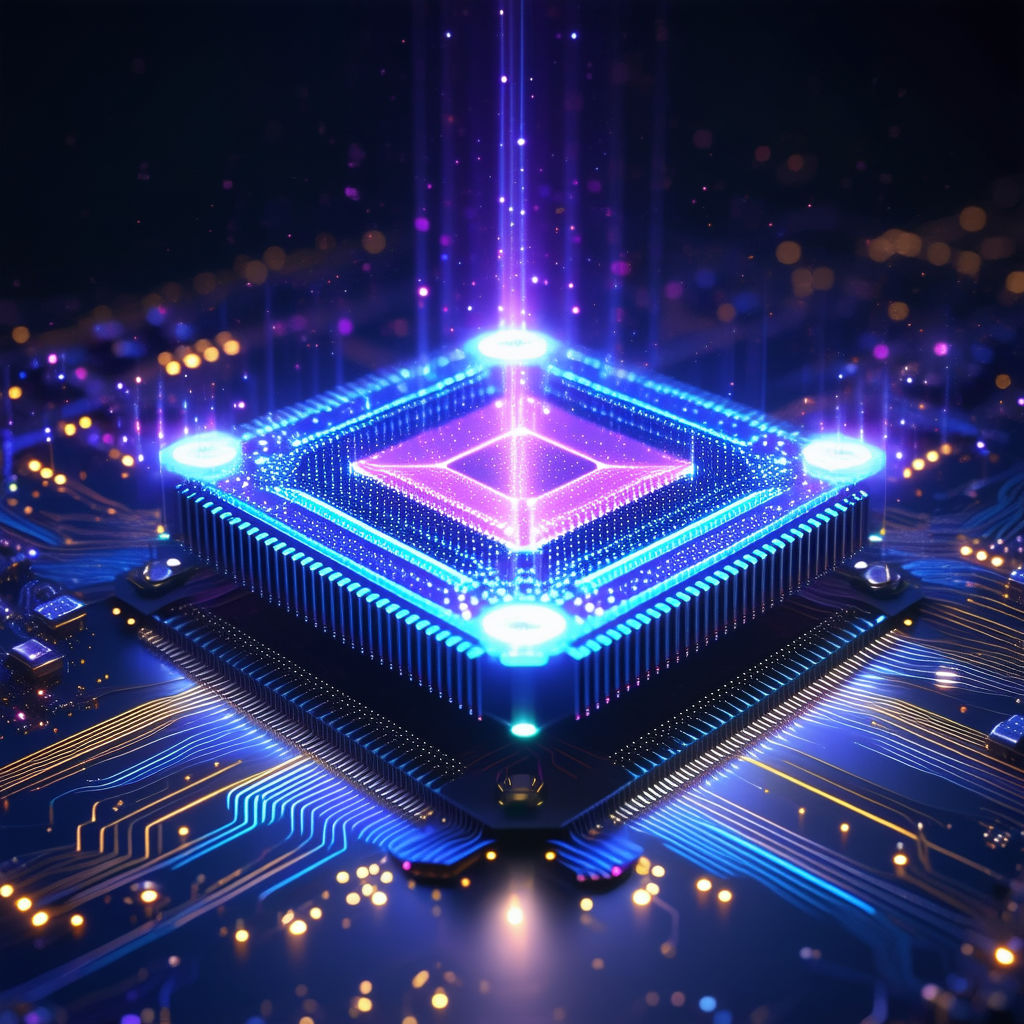 Tech 3D Render: Quantum computer with holographic projection
