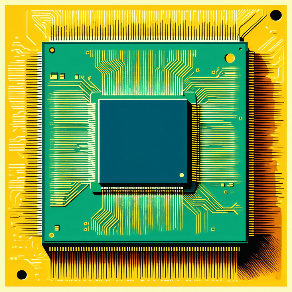 Tech Linocut Print: Close-up of microprocessor