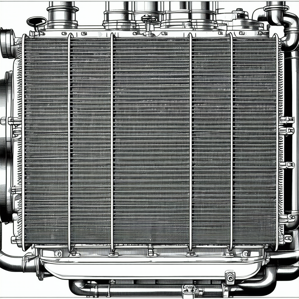 Tech Ink Drawing: Close-up of cooling system