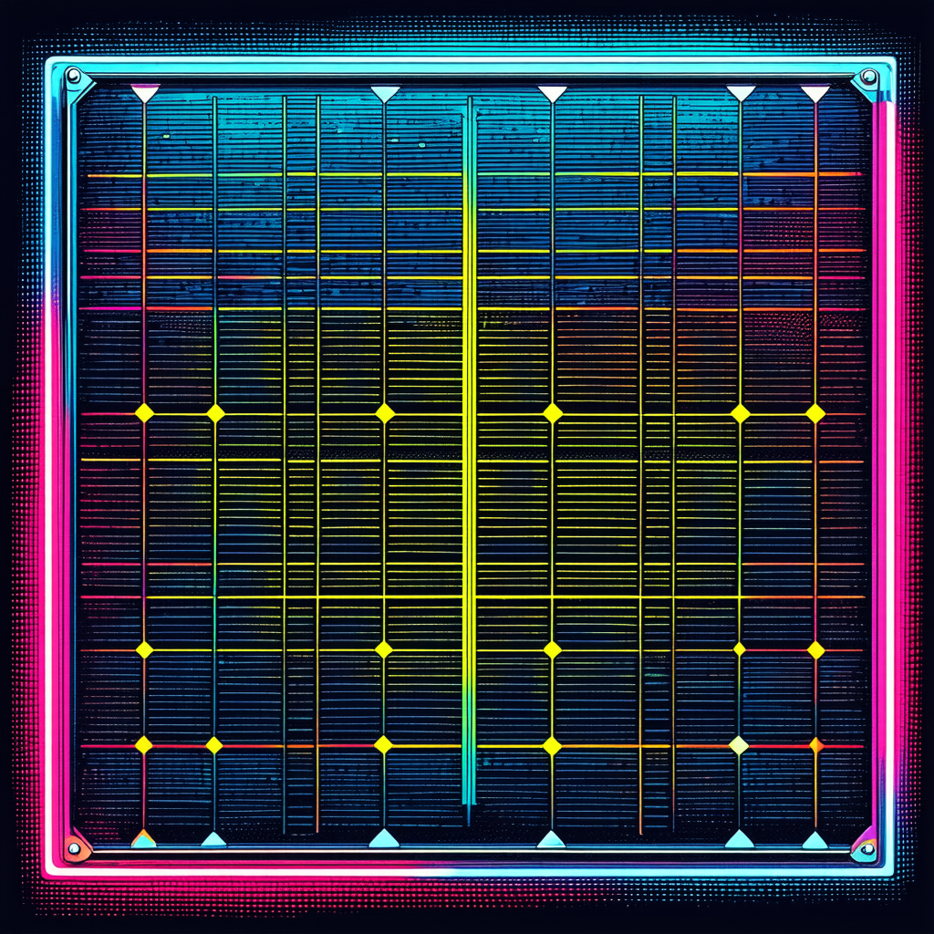 Tech Linocut Print: Solar panel with neon accents