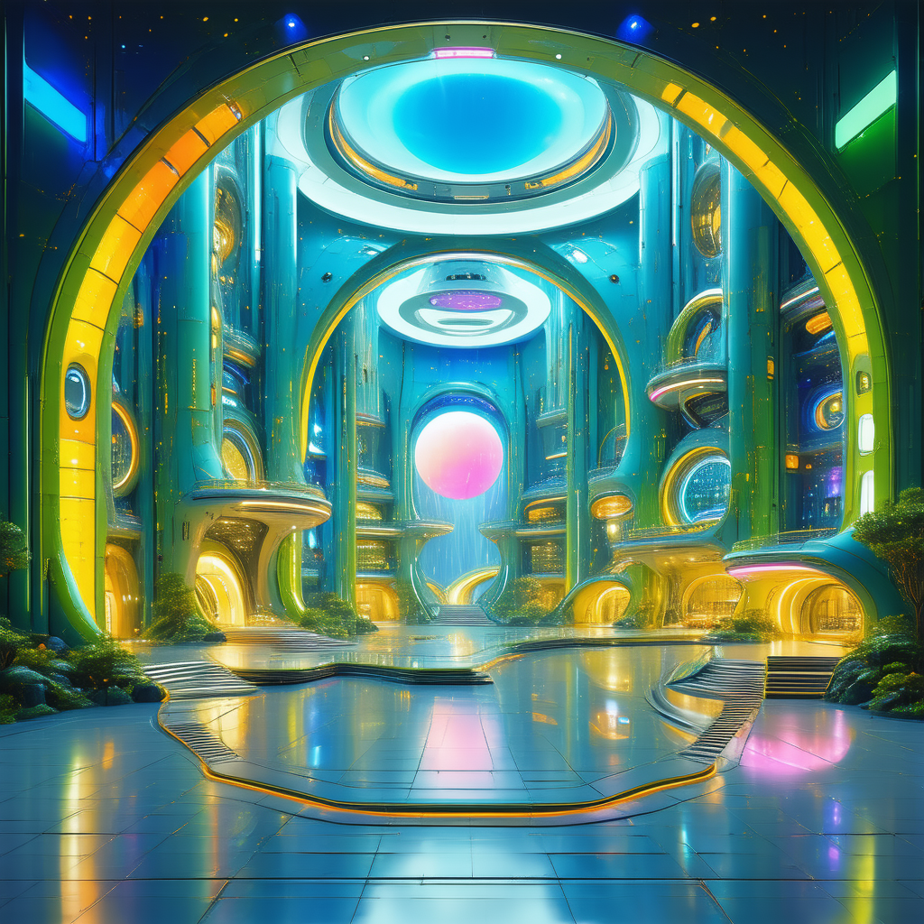 Tech Acrylic Painting: (futuristic:1.29) Innovation Hub With Image, There