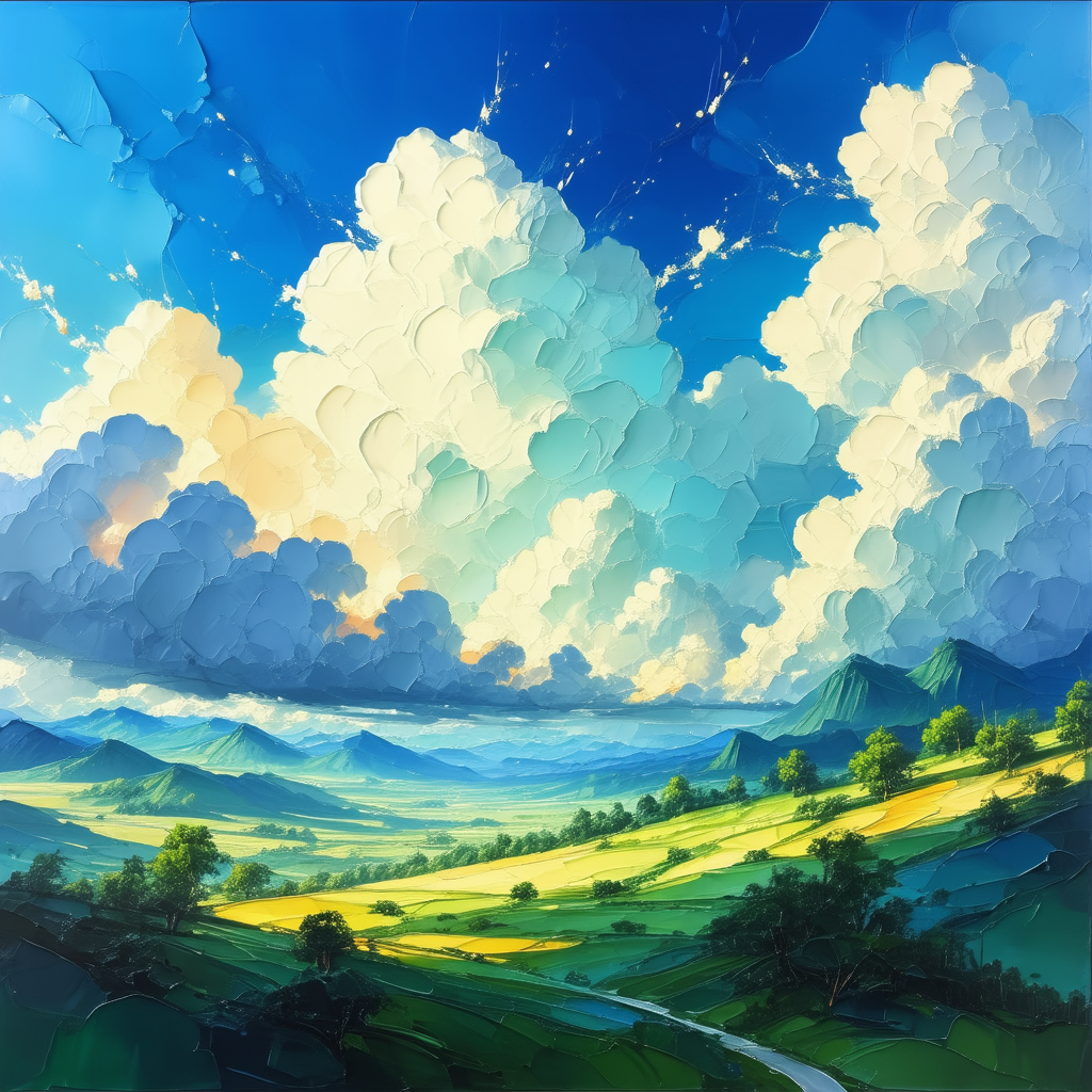 Tech Gouache Painting: (cloud:1.45) Computing Visualization With Painting Beautiful