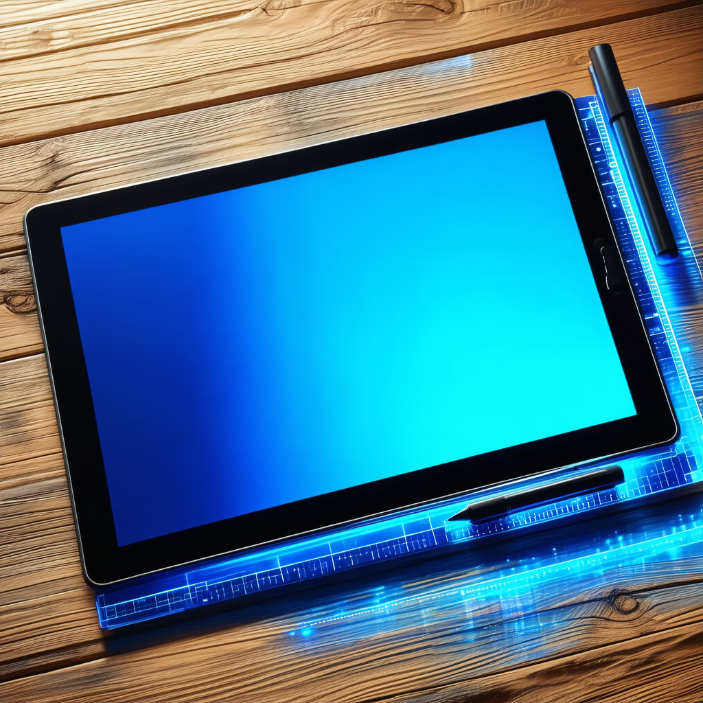 Tech Ink Drawing: Tablet With Holographic Display With Tablet Computer