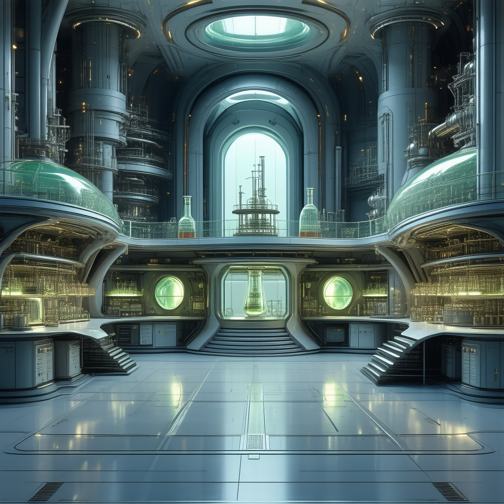 Tech Etching: Futuristic Research Laboratory With Futuristic Setting,