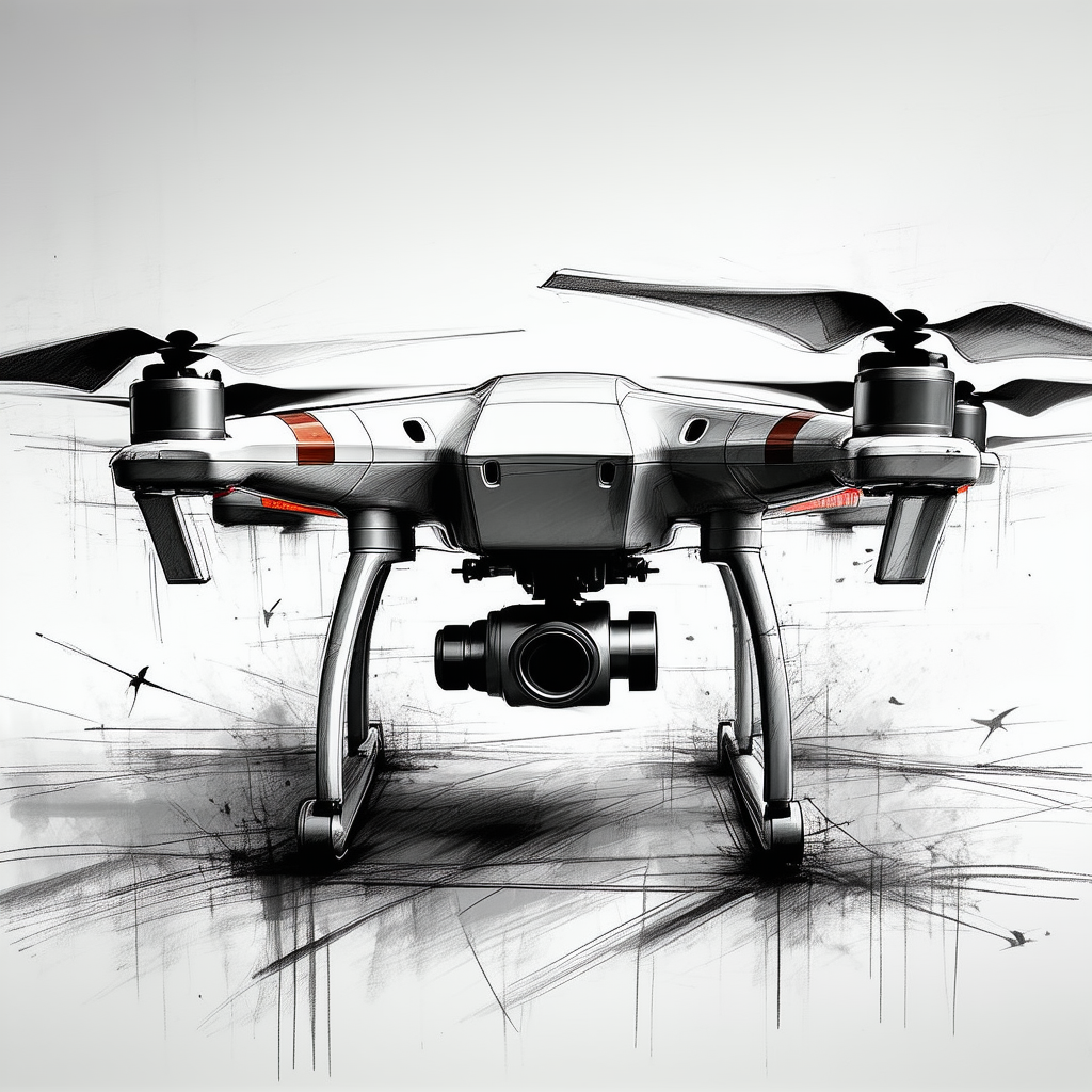 Tech Charcoal Drawing: Drone With Digital Artwork With White Black