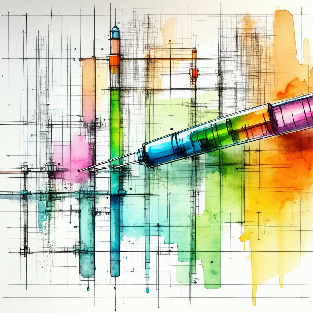 Tech Watercolor Painting: Innovative Medical Technology Design With Colorful Artistic