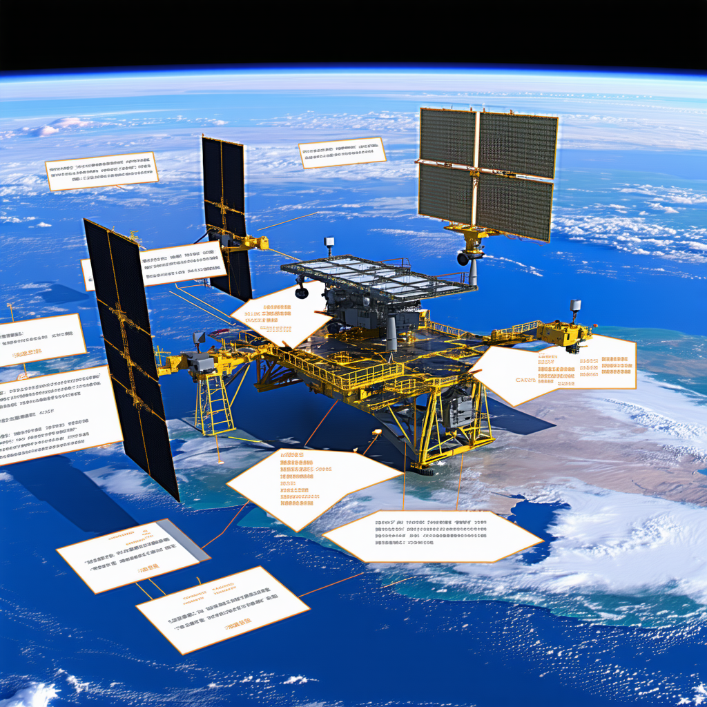 The Image Is A Diagram Of A Space Station, Showing Its Various Components And Their Functions