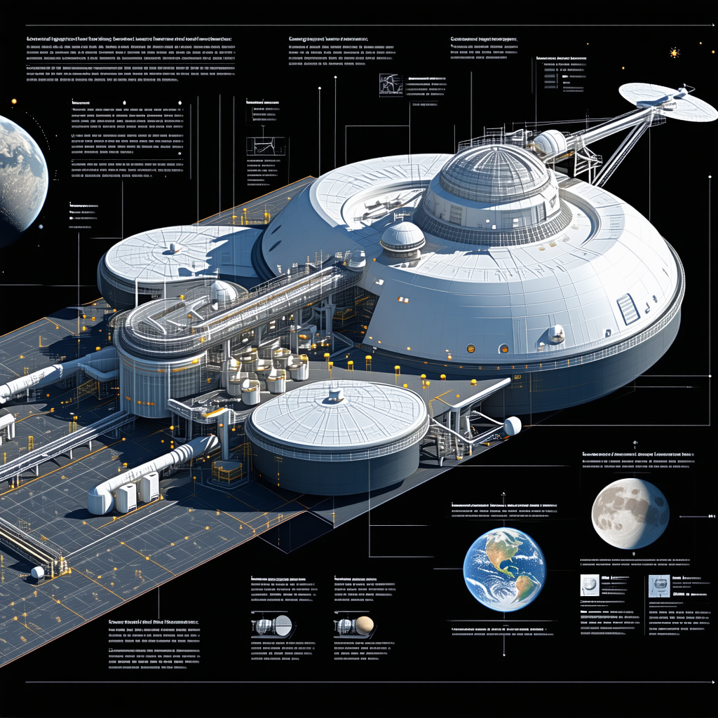 A Large Space Station Is Shown In A Diagram, With Various Parts Labeled
