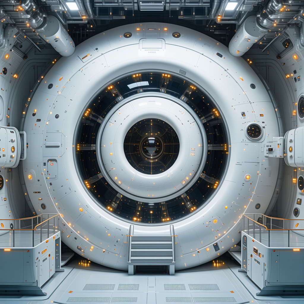 A Large White Room With A Large White Circular Object In The Center
