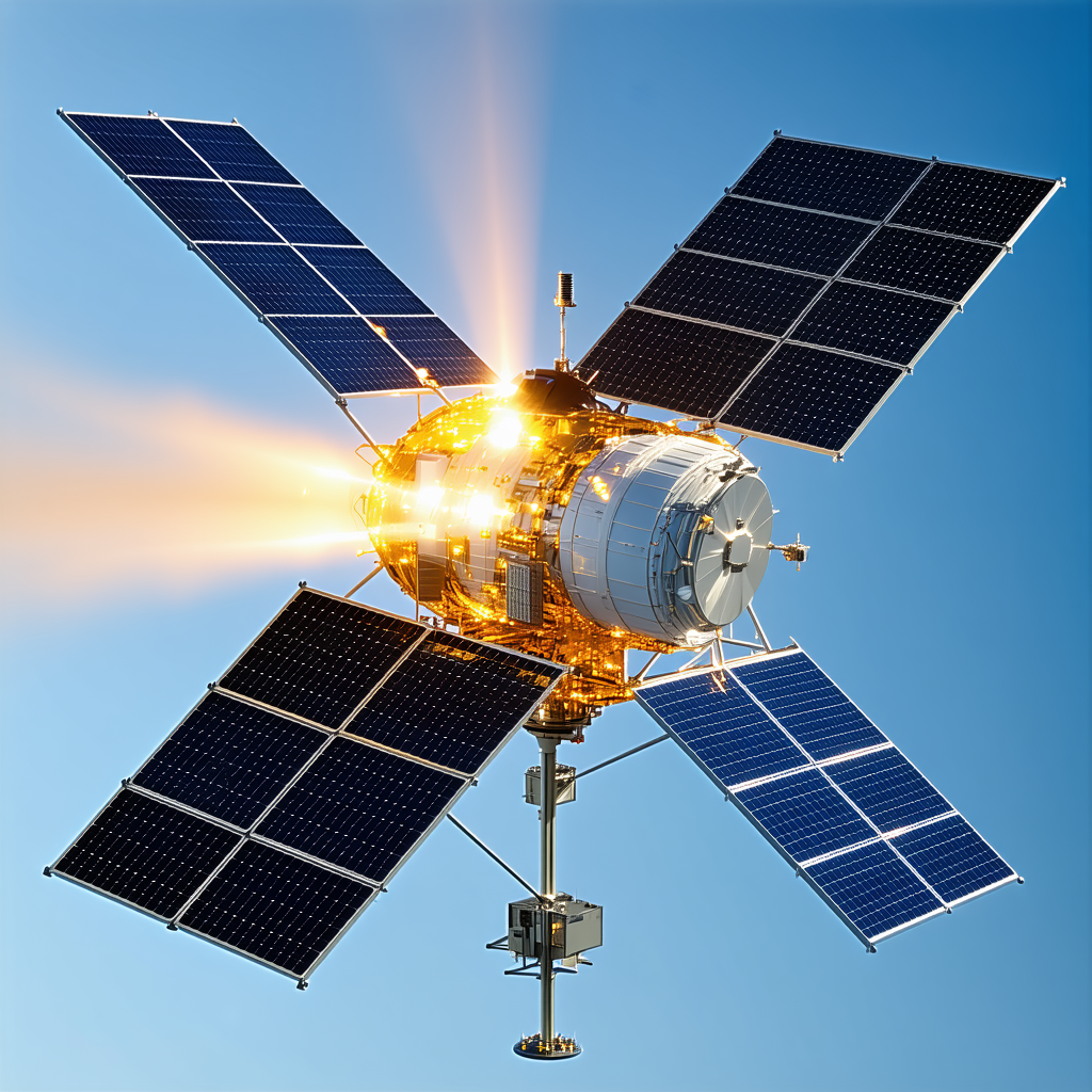 A Large, Solar-powered Satellite With A Large, Round, Blue Dome On Top