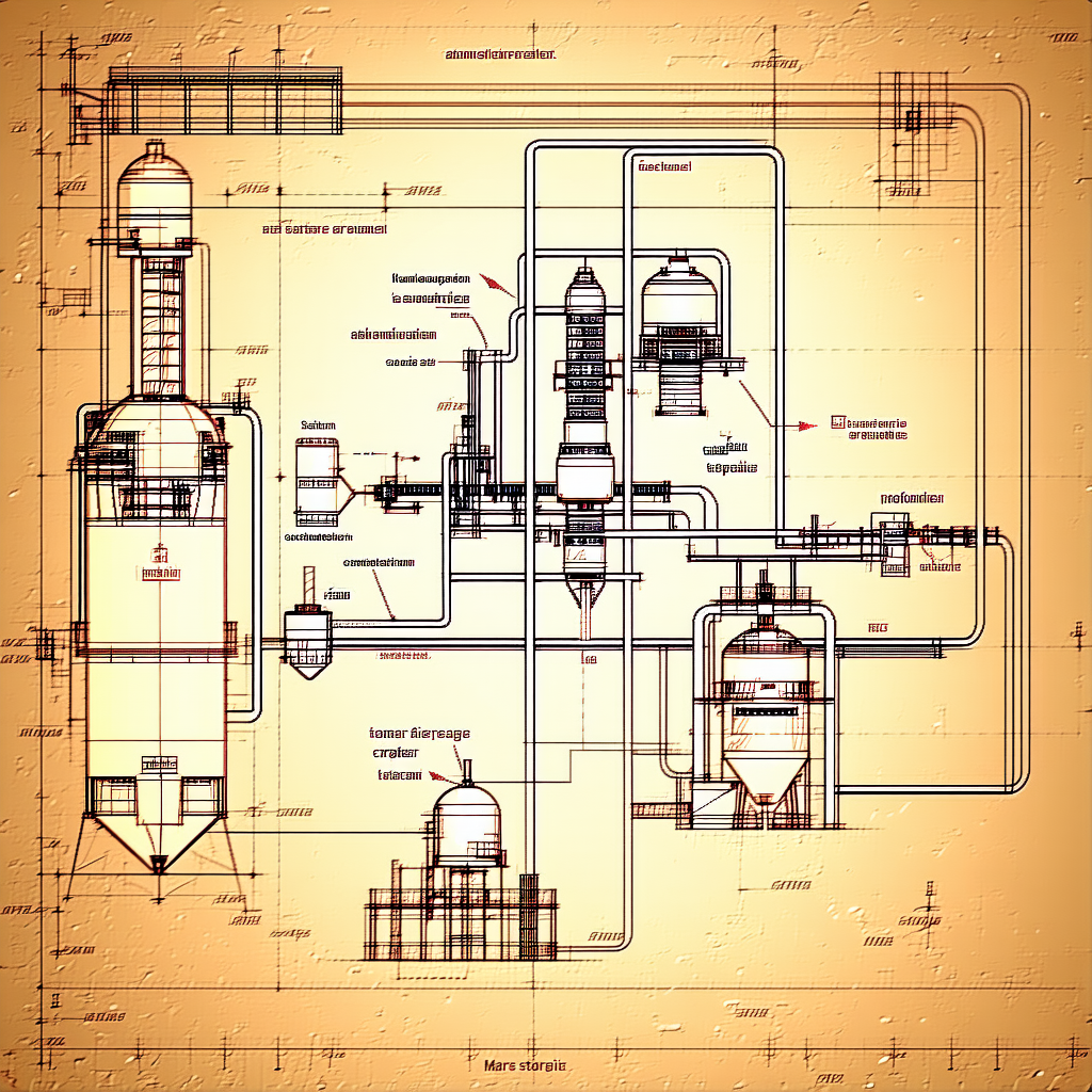A Large Industrial Plant Is Shown In A Detailed Drawing