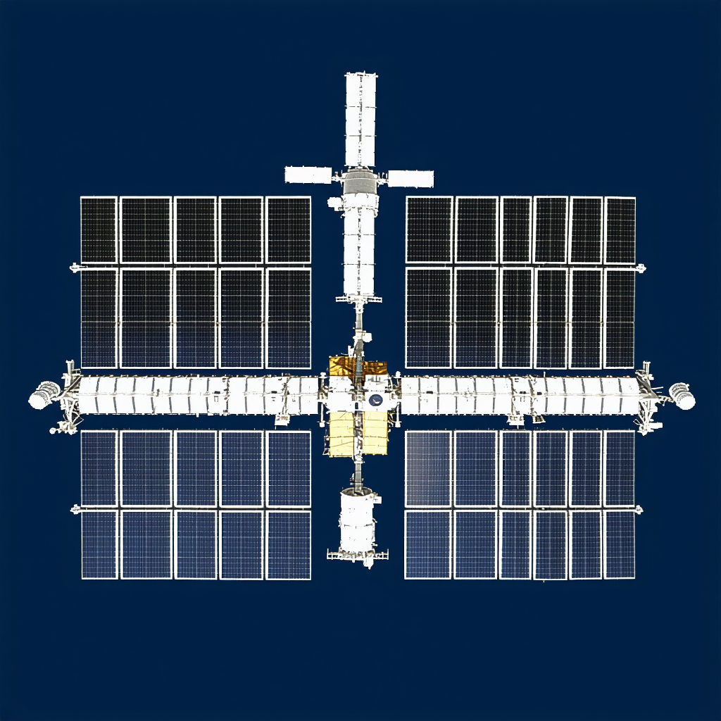 A Large Space Station With A Blue Background