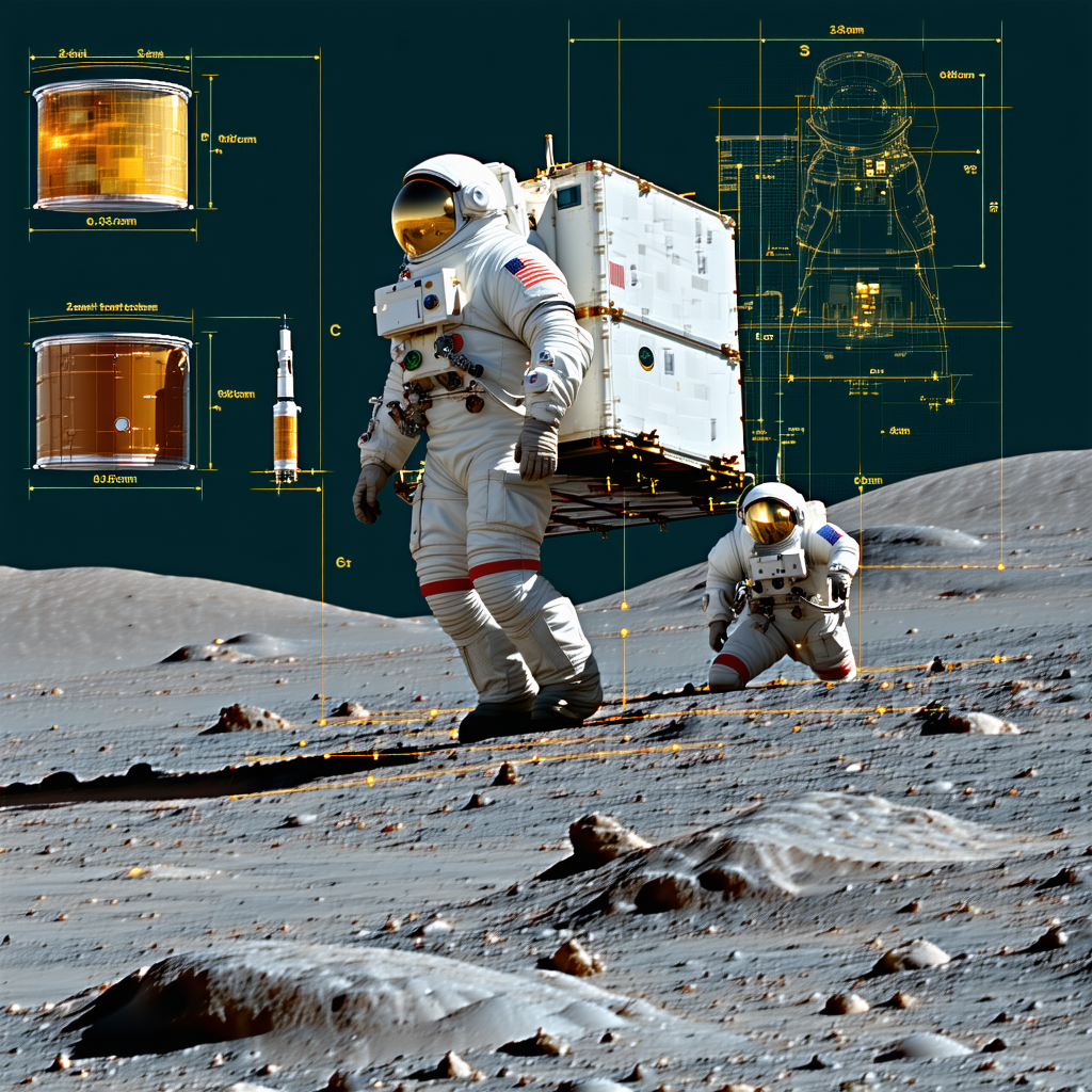 Astronauts Are Walking On The Moon, Carrying A Spacecraft On Their Backs