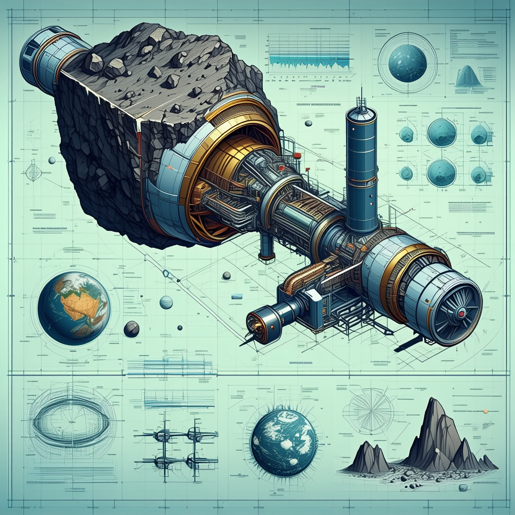 blue white drawing space station