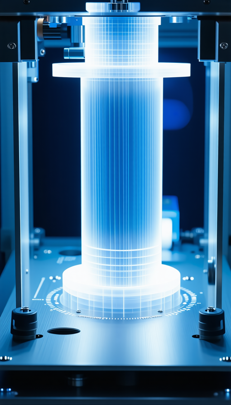 A Large, Blue Cylinder-shaped Object, Possibly A Light Or A Machine, Located In A Dark Room