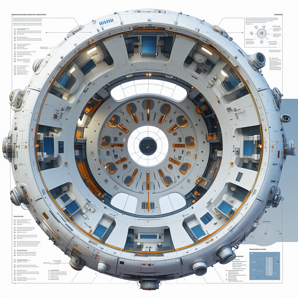 The Image Is A Detailed Illustration Of A Spacecraft, Showcasing Its Various Components
