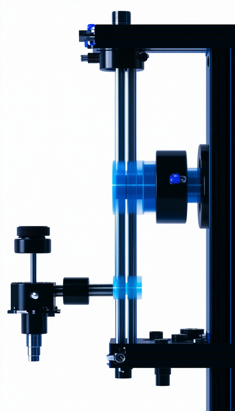 A Blue And Black Object Is Attached To A Black Metal Pole
