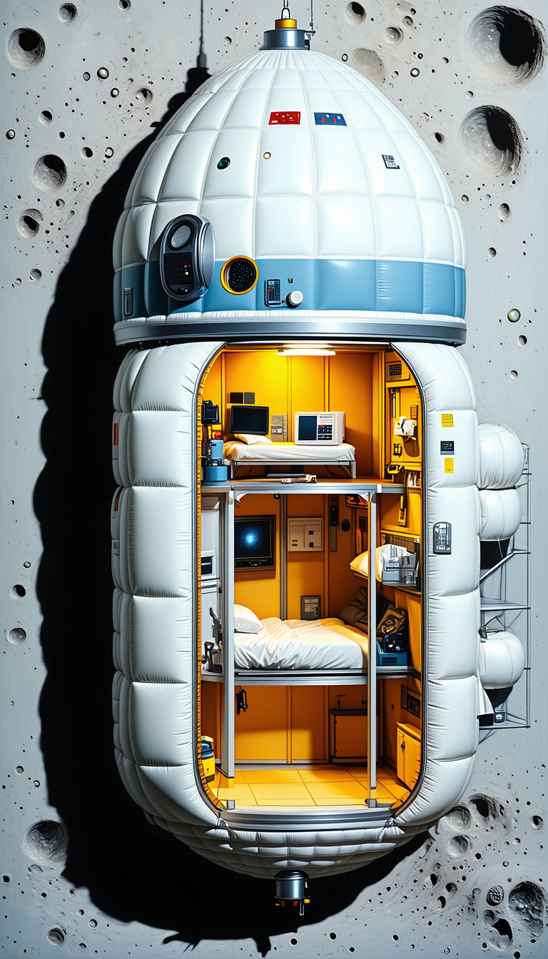In The Image, There Is A Large White Spacecraft With A Bedroom Inside