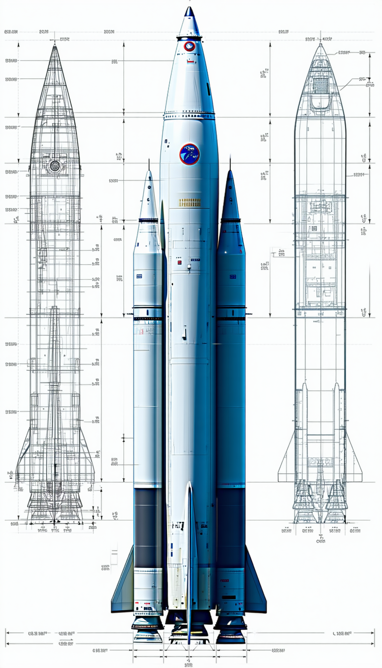 A Blue Rocket Ship Is Shown In A Drawing, With A Smaller Rocket Ship Next To It