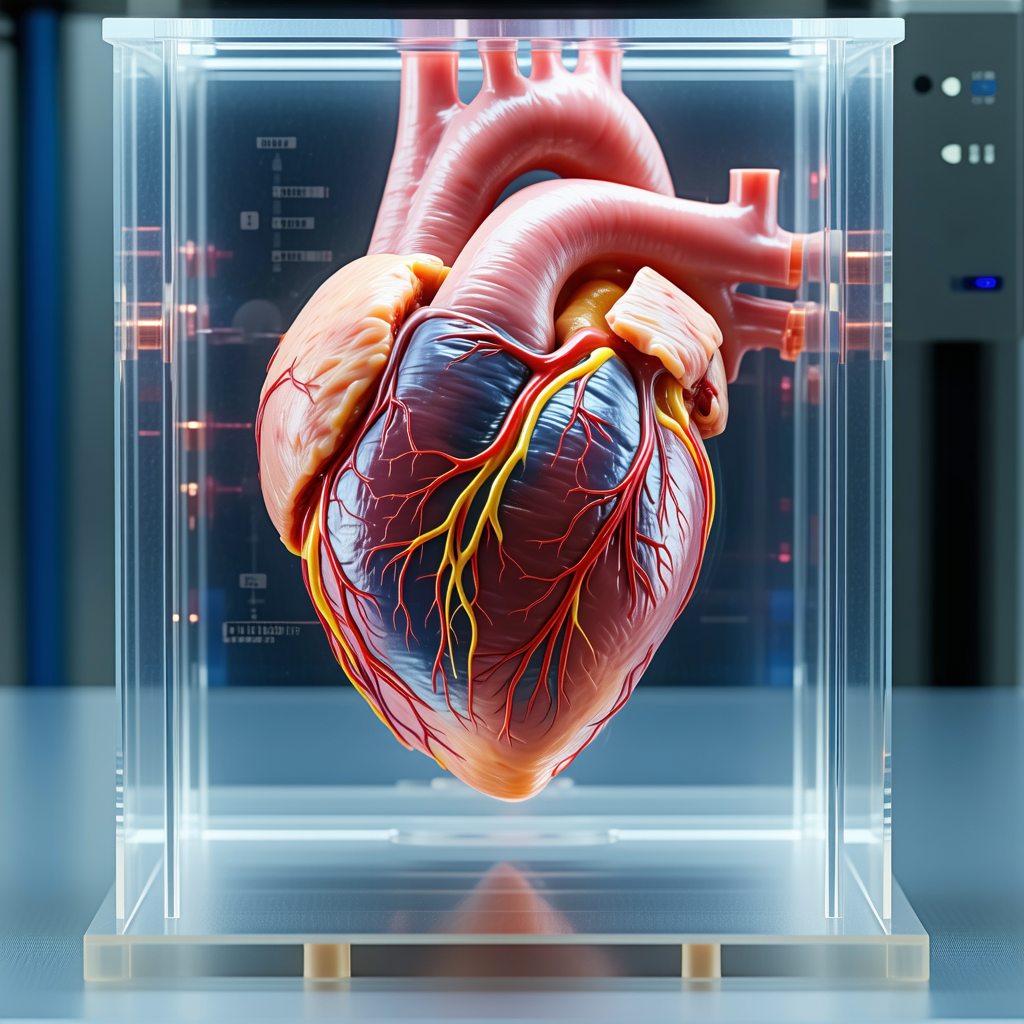 A Heart Is Displayed In A Glass Case, Showcasing Its Intricate Details