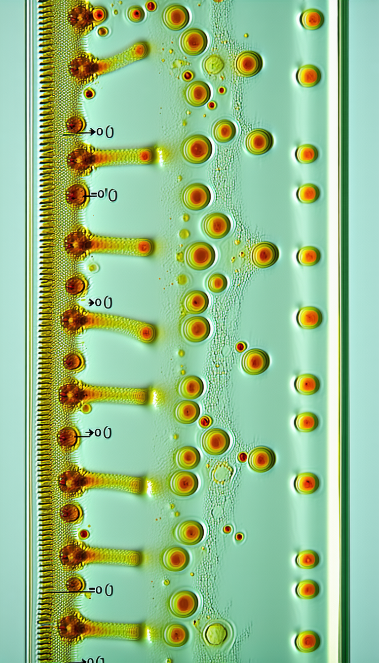 A Green Glass Slide With A Row Of Yellow Bubbles Or Droplets
