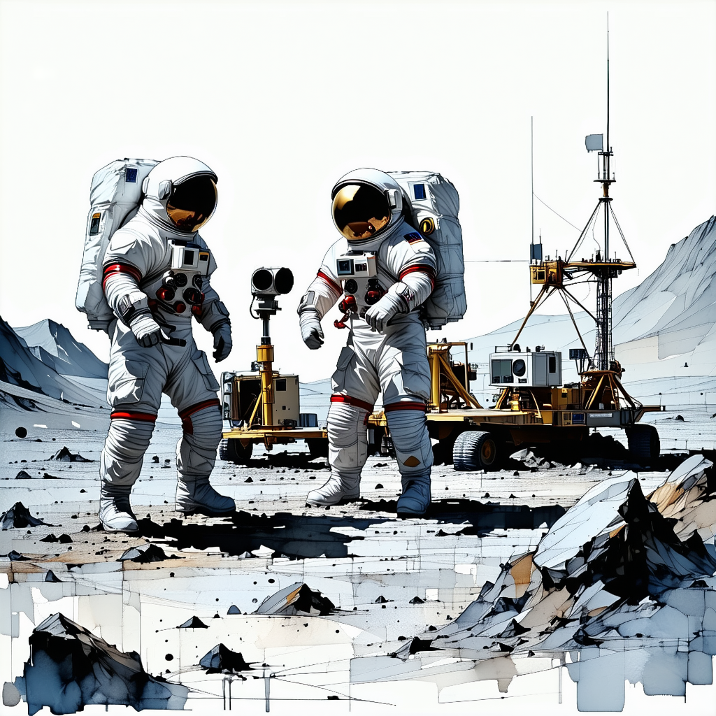 In The Image, There Are Two Astronauts Standing On A Rocky Surface, Possibly On The Moon