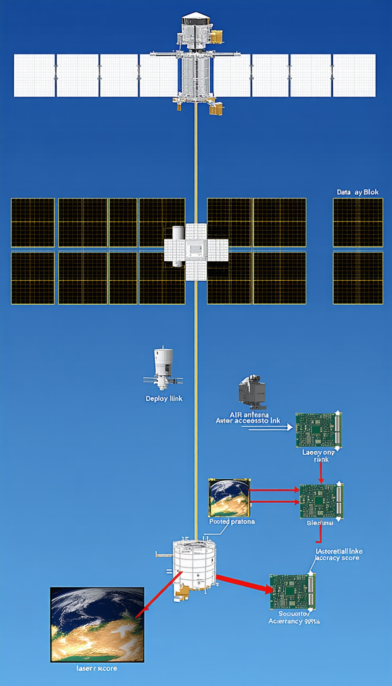 The Image Is A Blue Sky With A Satellite In The Middle Of The Frame
